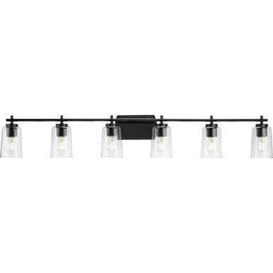 Adley Collection Six-Light New Traditional Matte Black Clear Glass Bath Vanity Light - Damp Location Listed