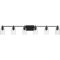 Adley Collection Six-Light New Traditional Matte Black Clear Glass Bath Vanity Light - Damp Location Listed