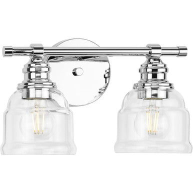 Ambrose Collection Two-Light Farmhouse Polished Chrome Clear Glass Bath Vanity Light - Damp Location Listed