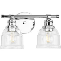 Ambrose Collection Two-Light Farmhouse Polished Chrome Clear Glass Bath Vanity Light - Damp Location Listed