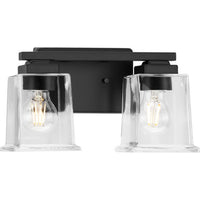 Gilmour Collection Two-Light Modern Farmhouse Matte Black Clear Glass Bath Vanity Light - Damp Location Listed