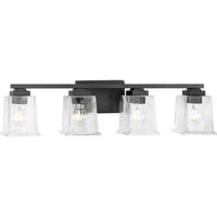 Gilmour Collection Four-Light Modern Farmhouse Matte Black Clear Glass Bath Vanity Light - Damp Location Listed