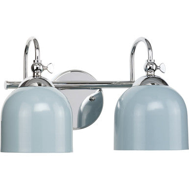 Dalton Collection Two-Light Farmhouse Polished Chrome Metal Shade Bath Vanity Light - Damp Location Listed