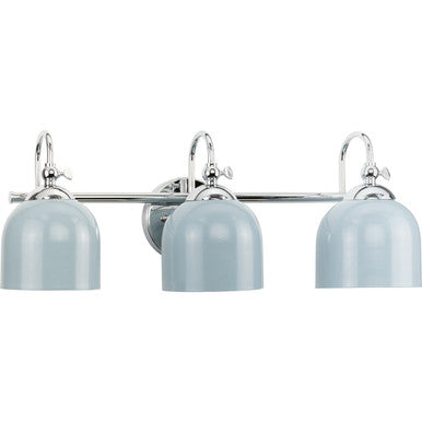 Dalton Collection Three-Light Farmhouse Polished Chrome Metal Shade Bath Vanity Light - Damp Location Listed
