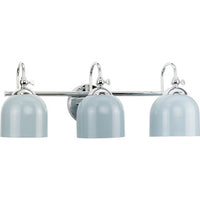 Dalton Collection Three-Light Farmhouse Polished Chrome Metal Shade Bath Vanity Light - Damp Location Listed