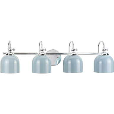 Dalton Collection Four-Light Farmhouse Polished Chrome Metal Shade Bath Vanity Light - Damp Location Listed