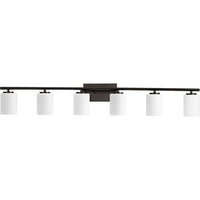 Replay Collection Six-Light Traditional Antique Bronze Etched White Glass Bath Vanity Light - Damp Location Listed