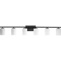Replay Collection Six-Light Traditional Textured Black Etched White Glass Bath Vanity Light - Damp Location Listed