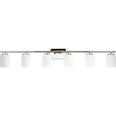 Replay Collection Six-Light Traditional Polished Nickel Etched White Glass Bath Vanity Light - Damp Location Listed