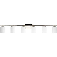 Replay Collection Six-Light Traditional Polished Nickel Etched White Glass Bath Vanity Light - Damp Location Listed