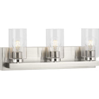 Goodwin Collection Three-Light Brushed Nickel Modern Vanity Light with Clear Glass - Damp Location Listed