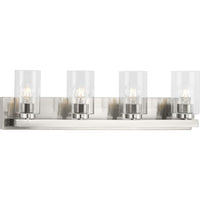 Goodwin Collection Four-Light Brushed Nickel Modern Vanity Light with Clear Glass - Damp Location Listed
