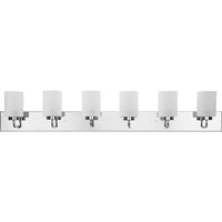 Merry Collection Six-Light Polished Chrome and Etched Glass Transitional Style Bath Vanity Wall Light - Damp Location Listed
