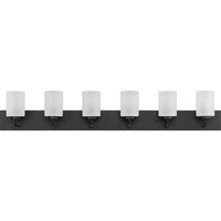 Merry Collection Six-Light Matte Black and Etched Glass Transitional Style Bath Vanity Wall Light - Damp Location Listed
