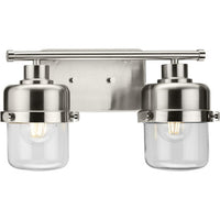 Beckner Collection Two-Light Brushed Nickel Clear Glass Urban Industrial Bath Light - Damp Location Listed