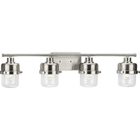 Beckner Collection Four-Light Brushed Nickel Clear Glass Urban Industrial Bath Light - Damp Location Listed