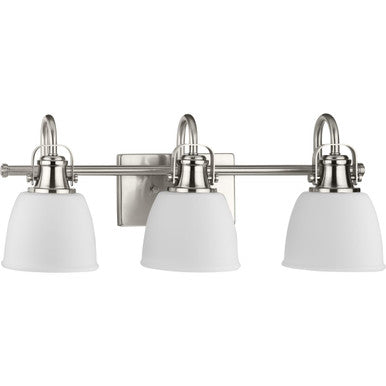 Preston Collection Three-Light Brushed Nickel Coastal Bath and Vanity Light - Damp Location Listed