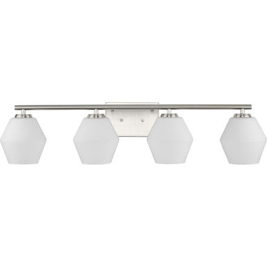 Copeland Collection Four-Light Brushed Nickel Mid-Century Modern Vanity Light - Damp Location Listed