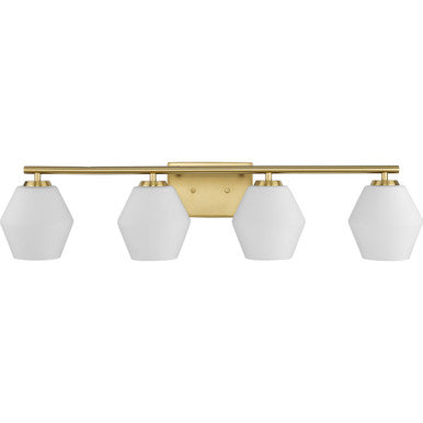 Copeland Collection Four-Light Brushed Gold Mid-Century Modern Vanity Light - Damp Location Listed
