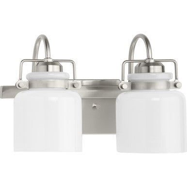 Fessler Collection Two-Light Brushed Nickel Opal Glass Farmhouse Bath Light - Damp Location Listed
