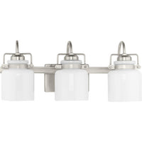 Fessler Collection Three-Light Brushed Nickel Opal Glass Farmhouse Bath Light - Damp Location Listed
