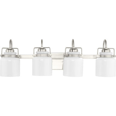 Fessler Collection Four-Light Brushed Nickel Opal Glass Farmhouse Bath Light - Damp Location Listed