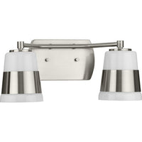 Haven Collection Two-Light Brushed Nickel Opal Glass Luxe Industrial Bath Light - Damp Location Listed