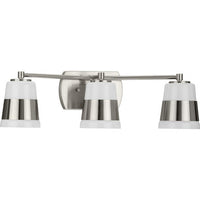 Haven Collection Three-Light Brushed Nickel Opal Glass Luxe Industrial Bath Light - Damp Location Listed