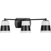 Haven Collection Three-Light Matte Black Opal Glass Luxe Industrial Bath Light - Damp Location Listed