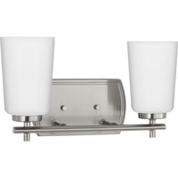 Adley Collection Two-Light Brushed Nickel Etched Opal Glass New Traditional Bath Vanity Light - Damp Location Listed