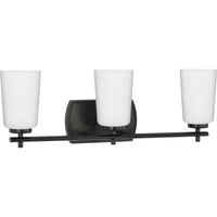 Adley Collection Three-Light Matte Black Etched Opal Glass New Traditional Bath Vanity Light - Damp Location Listed
