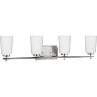 Adley Collection Four-Light Brushed Nickel Etched Opal Glass New Traditional Bath Vanity Light - Damp Location Listed