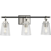 Cassell Collection Three-Light Brushed Nickel Matte Black Luxe Industrial Bath & Vanity Light - Damp Location Listed