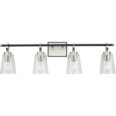 Cassell Collection Four-Light Brushed Nickel Matte Black Luxe Industrial Bath & Vanity Light - Damp Location Listed