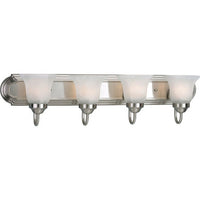 Four-Light Brushed Nickel Alabaster Glass Traditional Bath Vanity Light - Damp Location Listed
