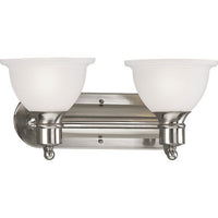 Madison Collection Two-Light Brushed Nickel Etched Glass Traditional Bath Vanity Light - Damp Location Listed