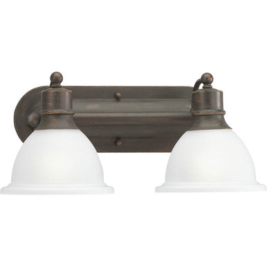 Madison Collection Two-Light Antique Bronze Etched Glass Traditional Bath Vanity Light - Damp Location Listed