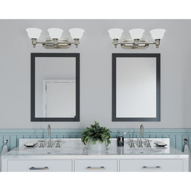 Madison Collection Three-Light Brushed Nickel Etched Glass Traditional Bath Vanity Light - Damp Location Listed