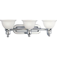 Madison Collection Three-Light Polished Chrome Etched Glass Traditional Bath Vanity Light - Damp Location Listed
