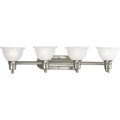 Madison Collection Four-Light Brushed Nickel Etched Glass Traditional Bath Vanity Light - Damp Location Listed