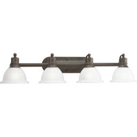 Madison Collection Four-Light Antique Bronze Etched Glass Traditional Bath Vanity Light - Damp Location Listed