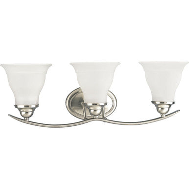 Trinity Collection Three-Light Brushed Nickel Etched Glass Traditional Bath Vanity Light - Damp Location Listed