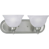 Avalon Collection Two-Light Brushed Nickel Alabaster Glass Traditional Bath Vanity Light - Damp Location Listed