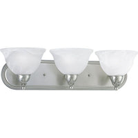 Avalon Collection Three-Light Brushed Nickel Alabaster Glass Traditional Bath Vanity Light - Damp Location Listed
