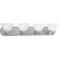 Avalon Collection Four-Light Brushed Nickel Alabaster Glass Traditional Bath Vanity Light - Damp Location Listed