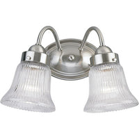 Fluted Glass Collection Two-Light Brushed Nickel Clear Prismatic Glass Traditional Bath Vanity Light