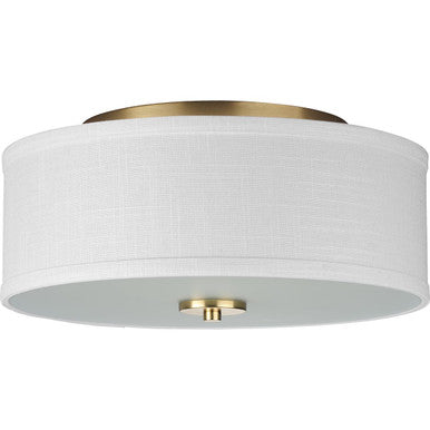 Inspire Collection Two-Light Satin Brass Summer Linen Shade New Traditional Flush Mount Light
