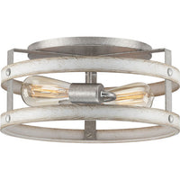 Gulliver Collection Two-Light Galvanized and Antique Whitewashed Farmhouse Style Flush Mount Ceiling Light - Damp Location Listed