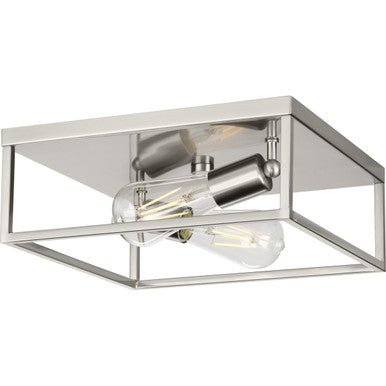 Perimeter Collection Two-Light Brushed Nickel Modern Style Flush Mount Ceiling Light - Damp Location Listed