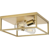 Perimeter Collection Two-Light Satin Brass Modern Style Flush Mount Ceiling Light - Damp Location Listed
